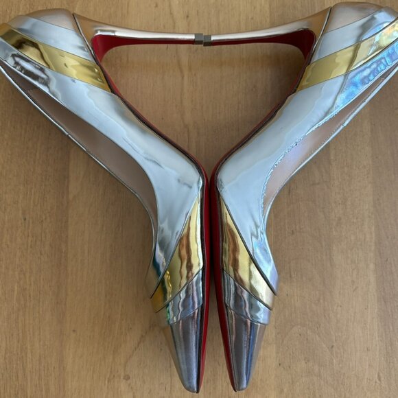 Christian Louboutin Eklectica 85 Gold Silver Specchio Patent Heel Pump - Picture 4 of 13